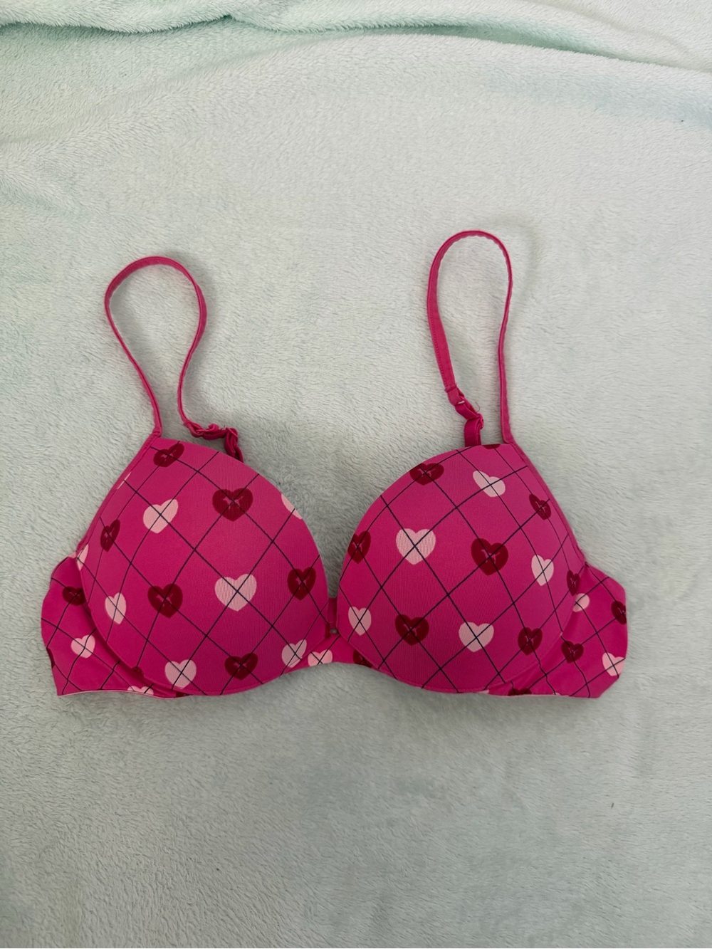 Victoria's Secret Hot Pink Heart-Print Push-Up Bra Y2K